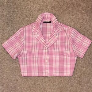 Brandy Melville Pink Plaid Crop Shirt